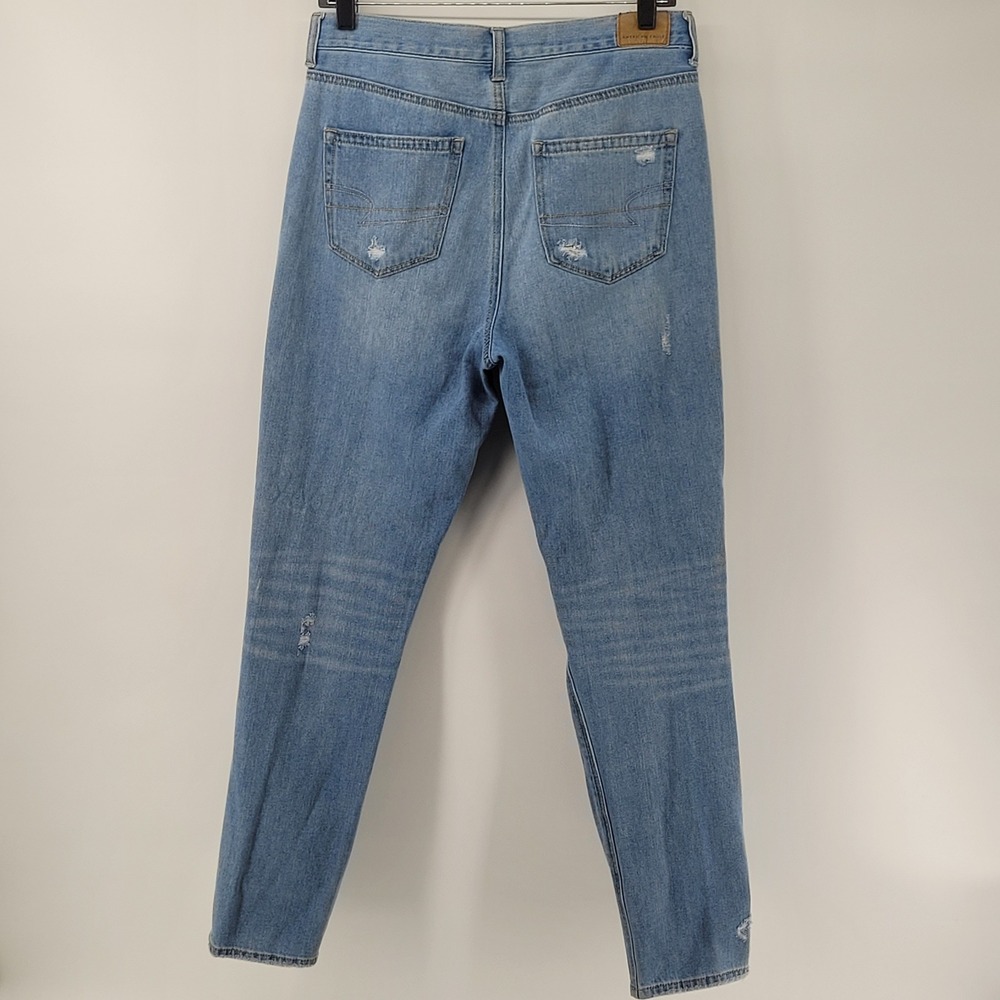 American Eagle Mom Jean Womens 8 Long Blue Distressed‎ High Rise Denim Pants - Picture 2 of 7